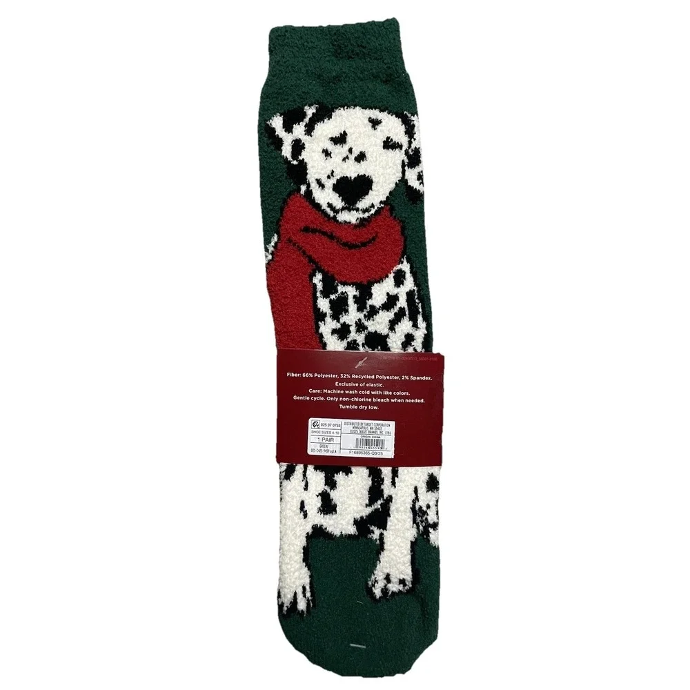 Target Wondershop Crew Sock, Green/White Dalmatian Dog. Size 4/10